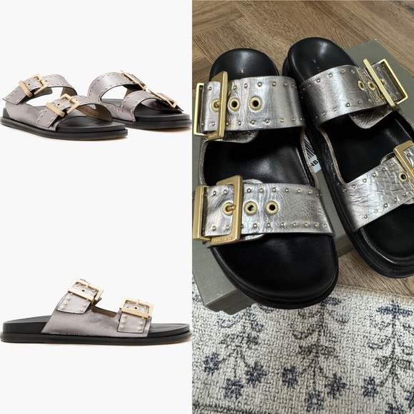 All Saints Shoes - ALLSAINTS Magda Metallic Double Buckle Sandals NIB